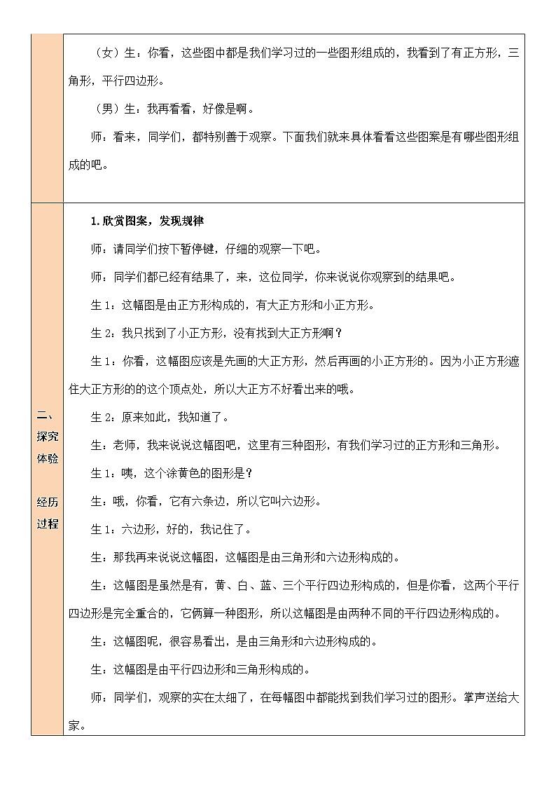 北师大版二年级数学下册第六单元《认识图形》第六课时 欣赏与设计 教案02