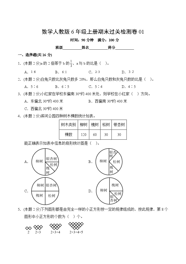 数学人教版6年级上册期末过关检测卷0102