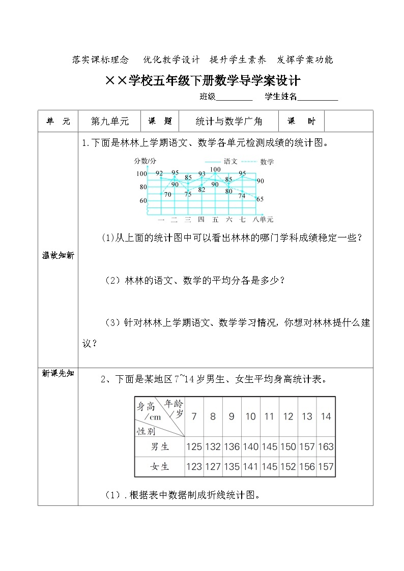 【核心素养】人教版小学数学五年级下册 9.4  统计与数学广角             课件  教案（含教学反思）导学案01