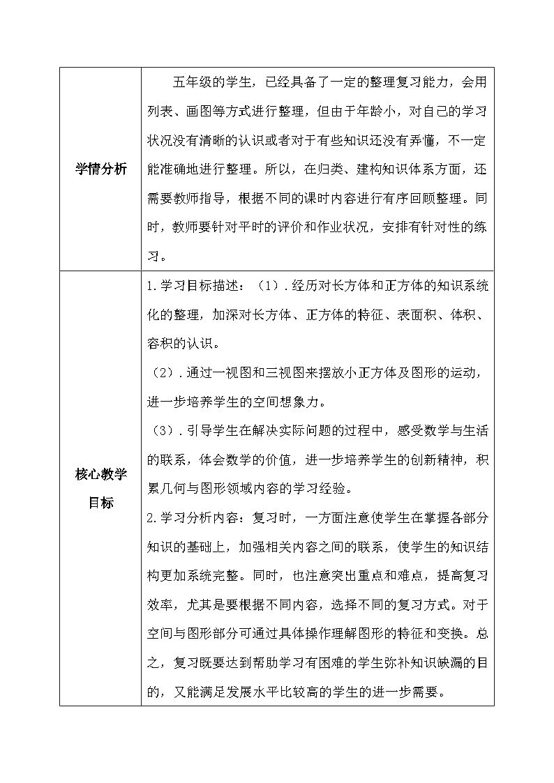 【核心素养】人教版小学数学五年级下册9.3 图形与几何     教案第2页