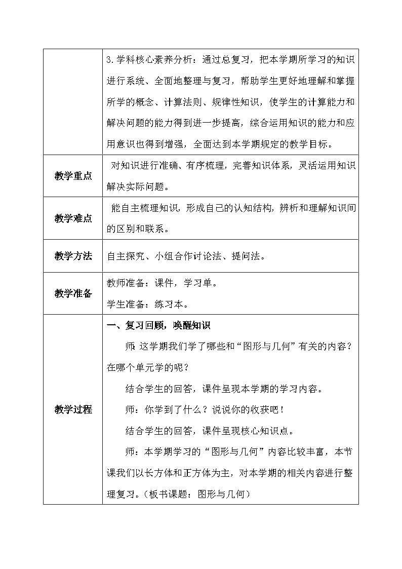 【核心素养】人教版小学数学五年级下册9.3 图形与几何     教案第3页