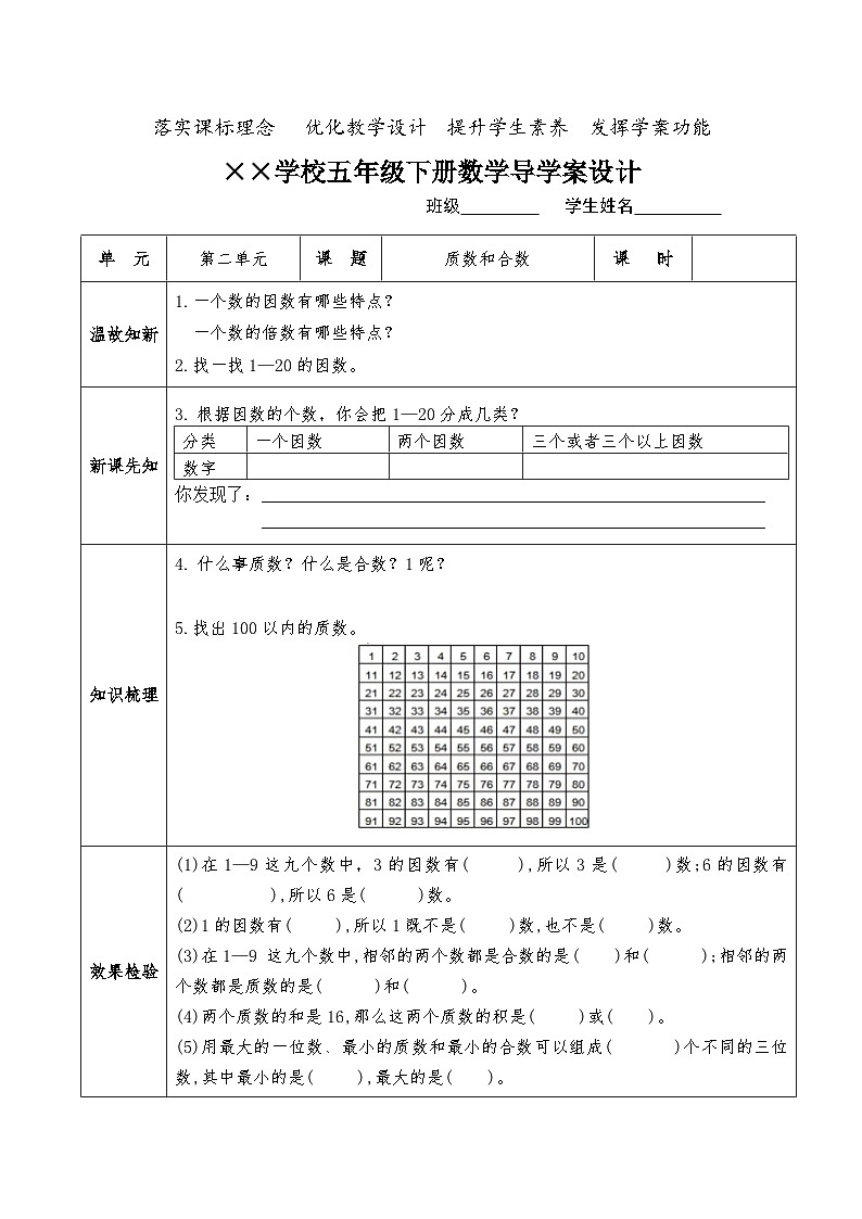 【核心素养】人教版小学数学五年级下册2.6   质数和合数  导学案第1页