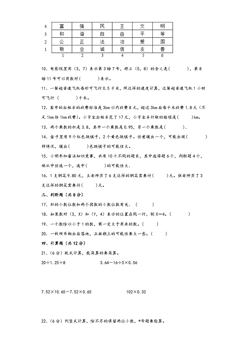 人教版五年级数学上册期中高频易错题综合检测卷七第2页