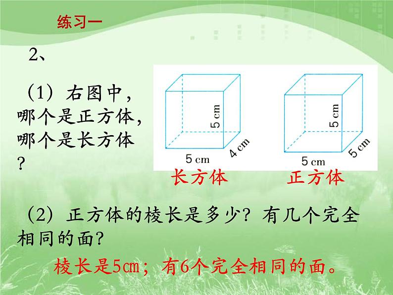 苏教版数学六年级上册第一单元、长方体和正方体 《练习一》教学课件03