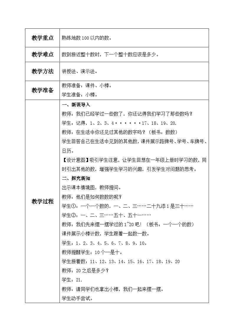 【核心素养】人教版小学数学一年级下册 第1课时 数数 教案（含教学反思）第2页