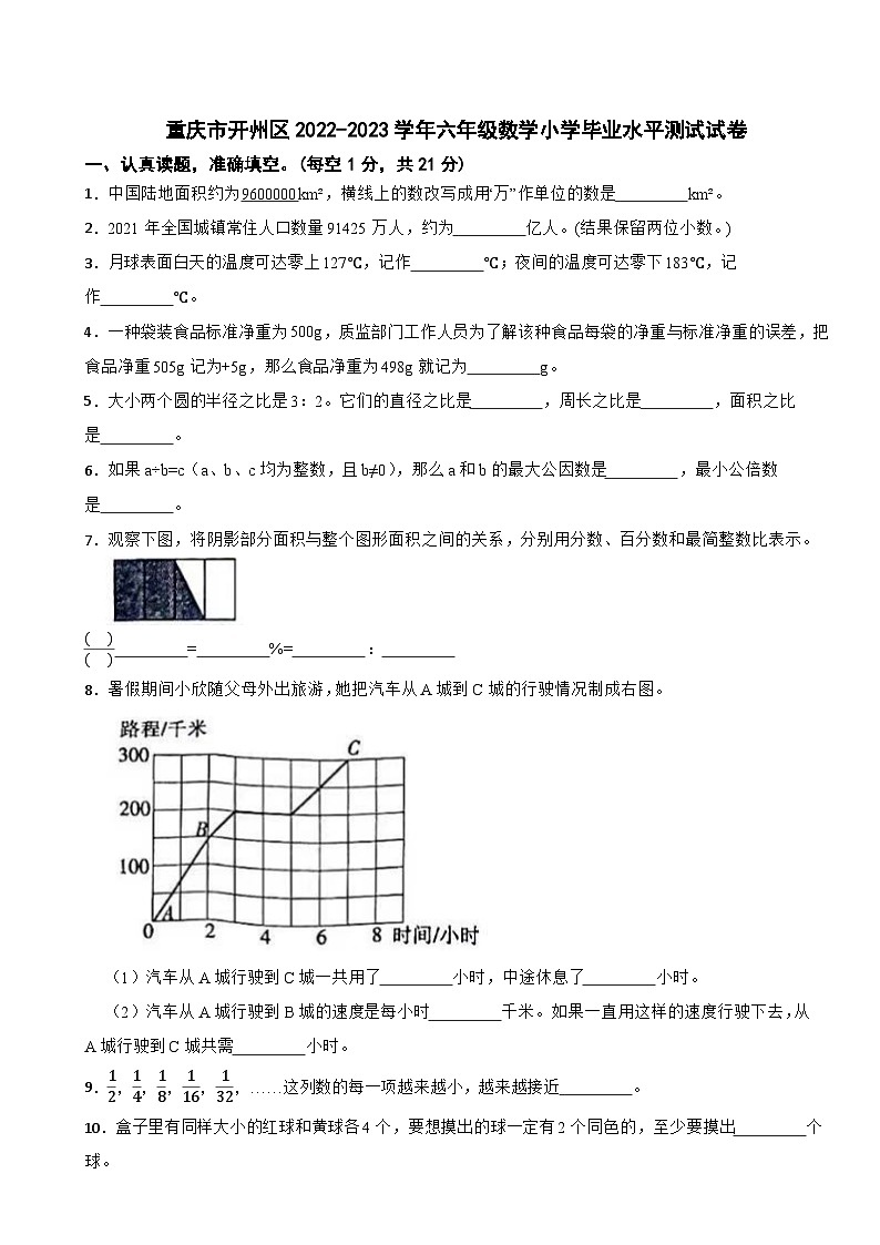 重庆市开州区2022-2023学年六年级数学小学毕业水平测试试卷第1页