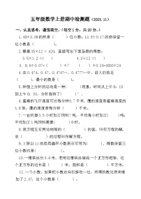 山东省聊城市莘县实验小学2023-2024学年五年级上学期期中考试数学试题