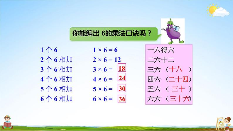 苏教版二年级数学上册《三 表内乘法（一）第6课时 6的乘法口诀》课堂教学课件PPT公开课第4页