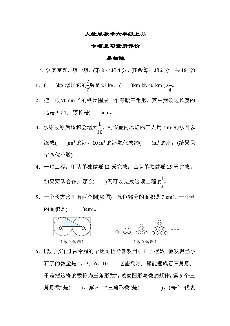 人教版数学六上 易错题 专项复习测评（含答案）01