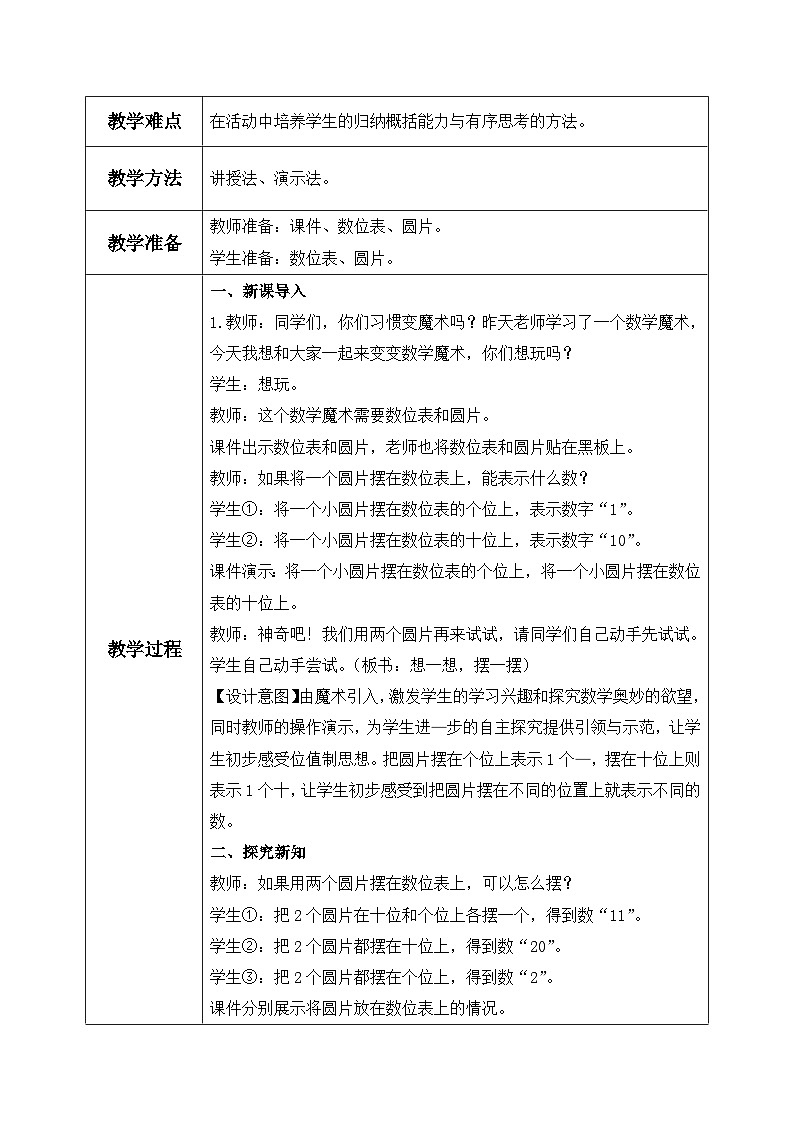 【核心素养】人教版小学数学一年级下册 摆一摆，想一想 教案（含教学反思）第2页