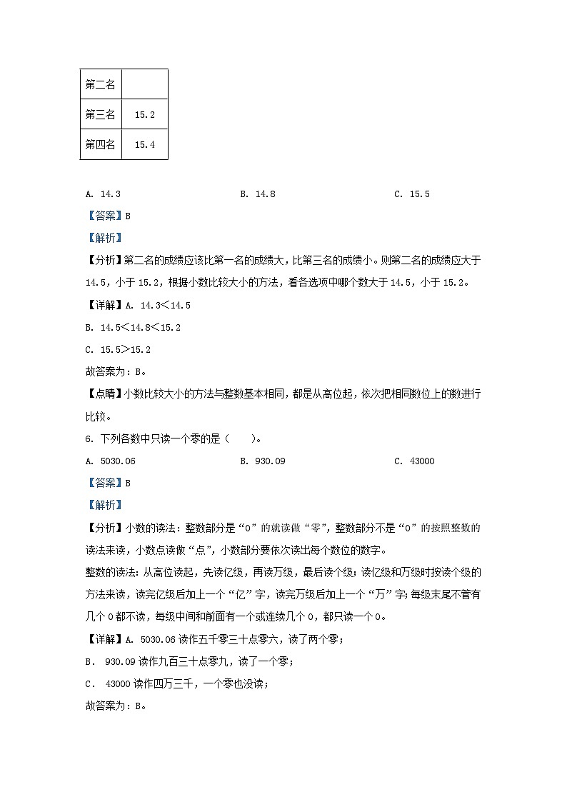 2020-2021学年北京怀柔四年级下学期期末数学真题及答案第3页