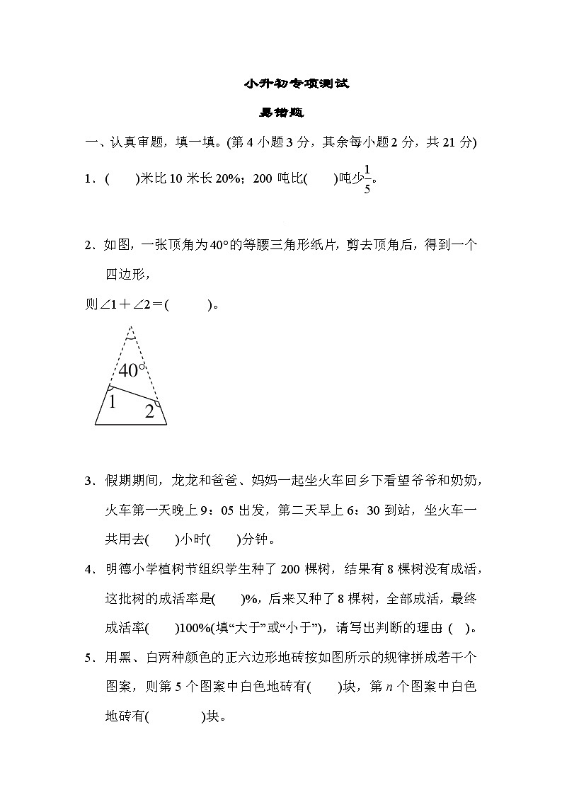 小升初专项测试 易错题----六年级下册数学人教版01