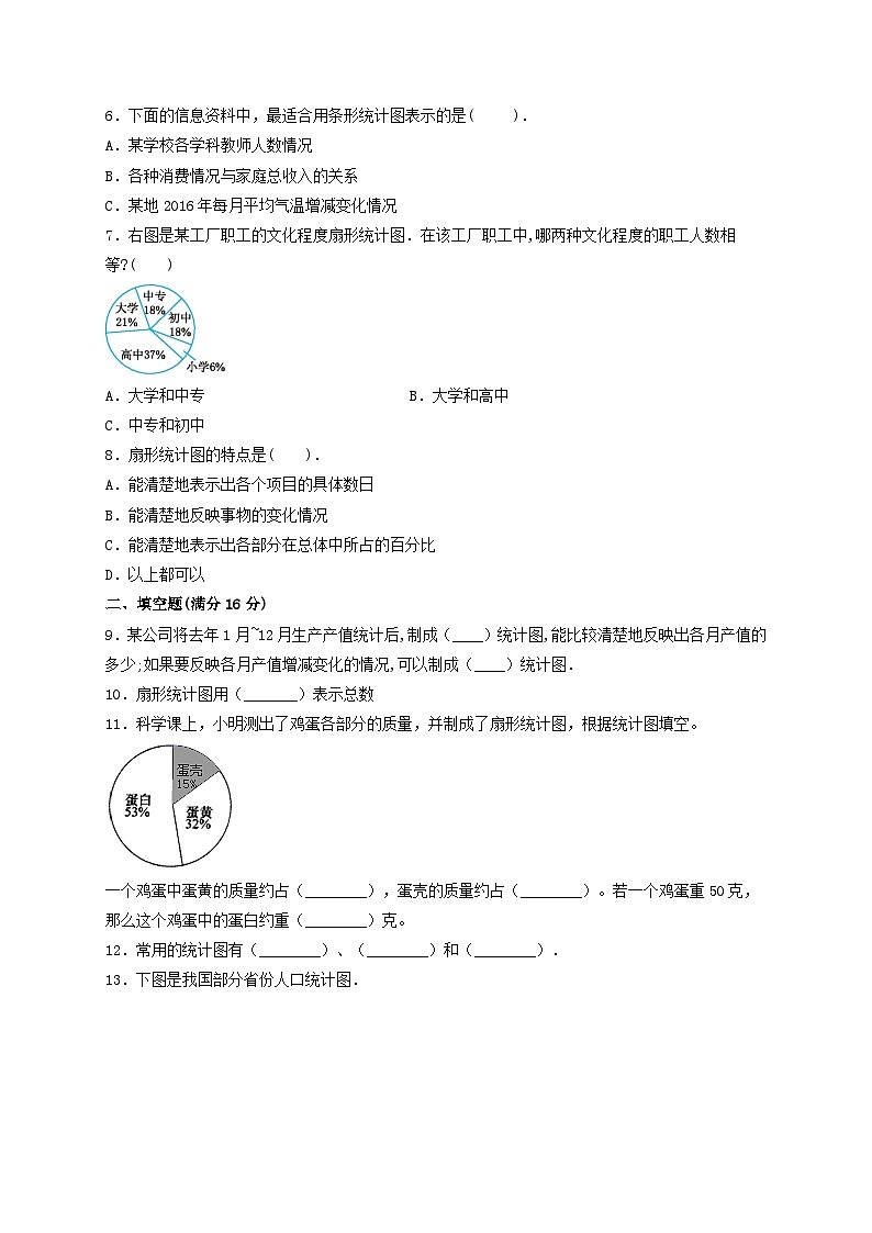 【单元AB卷】六年级上册数学单元测试A卷-第五单元 数据处理 北师大版（含答案）第2页