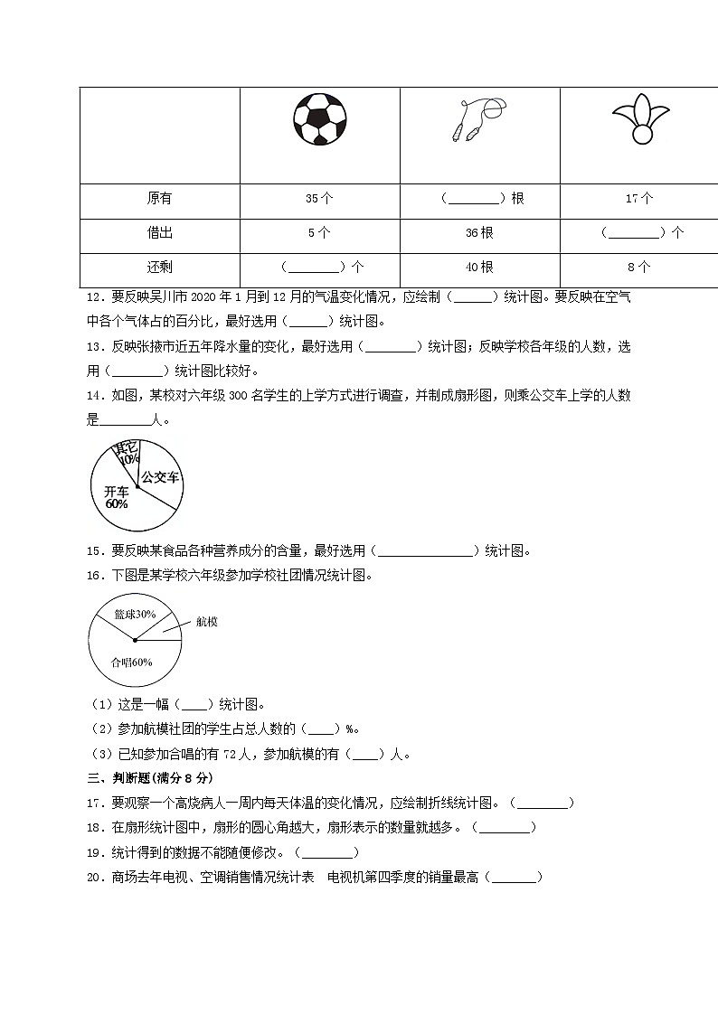 【单元AB卷】六年级上册数学单元测试B卷-第五单元 数据处理 北师大版（含答案）第3页