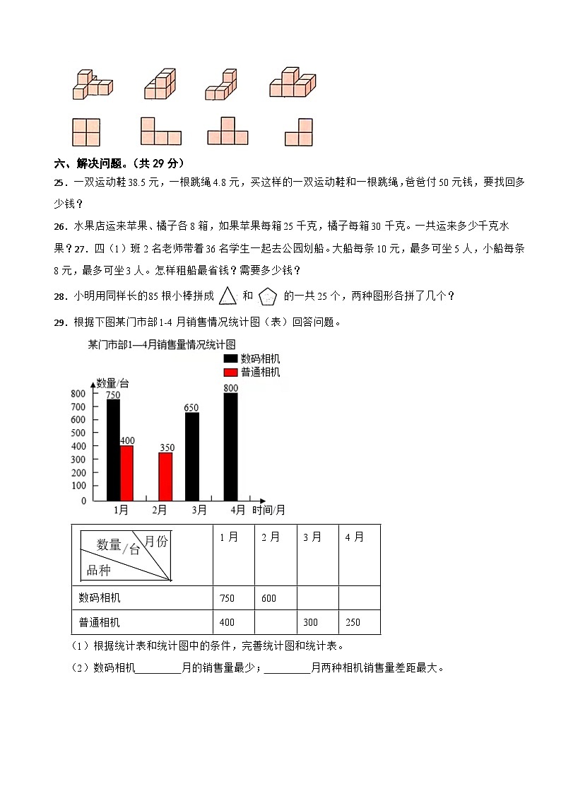 湖北省孝感市汉川市2020-2021学年四年级下册数学期末试卷第3页