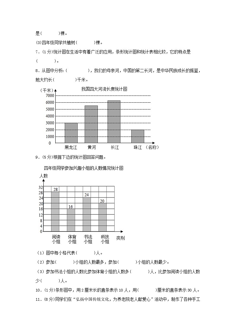 【单元AB卷】四年级上册数学分层训练A卷-第七单元 条形统计图（单元测试） （人教版，含答案）第3页
