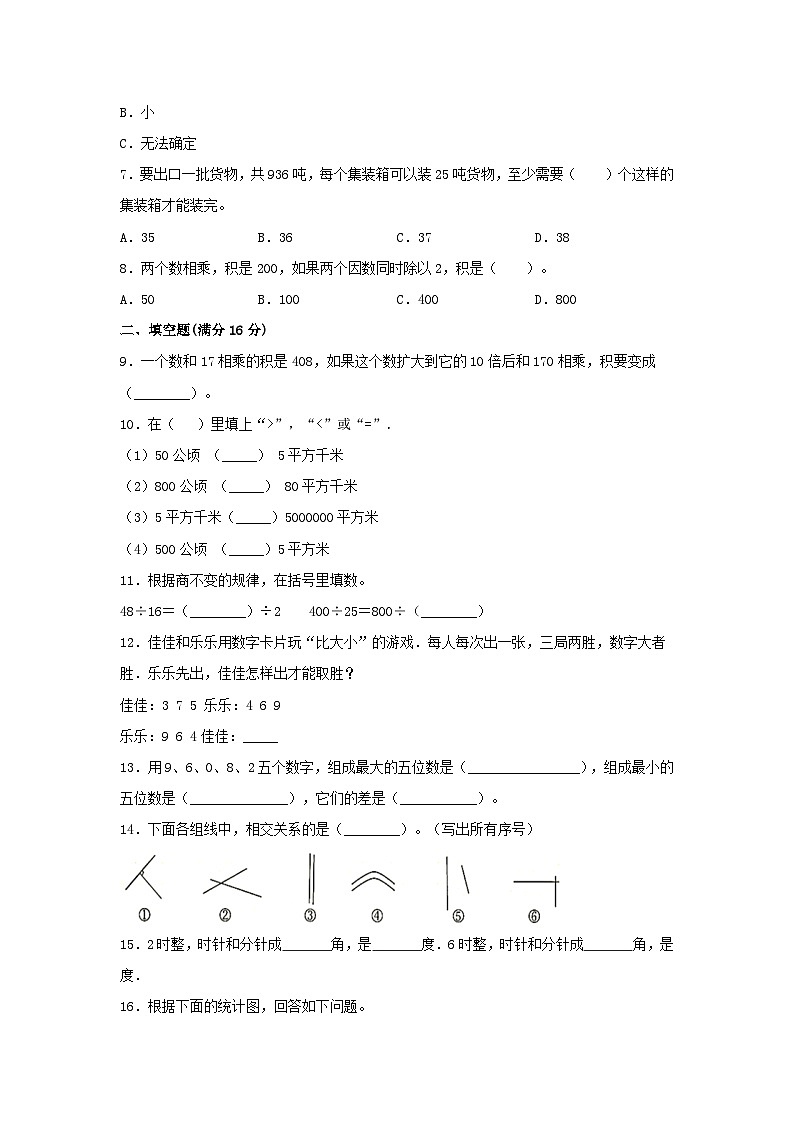 【期末必刷】四年级数学上学期期末满分特训营常考易错卷（三）  人教版（含答案）第2页