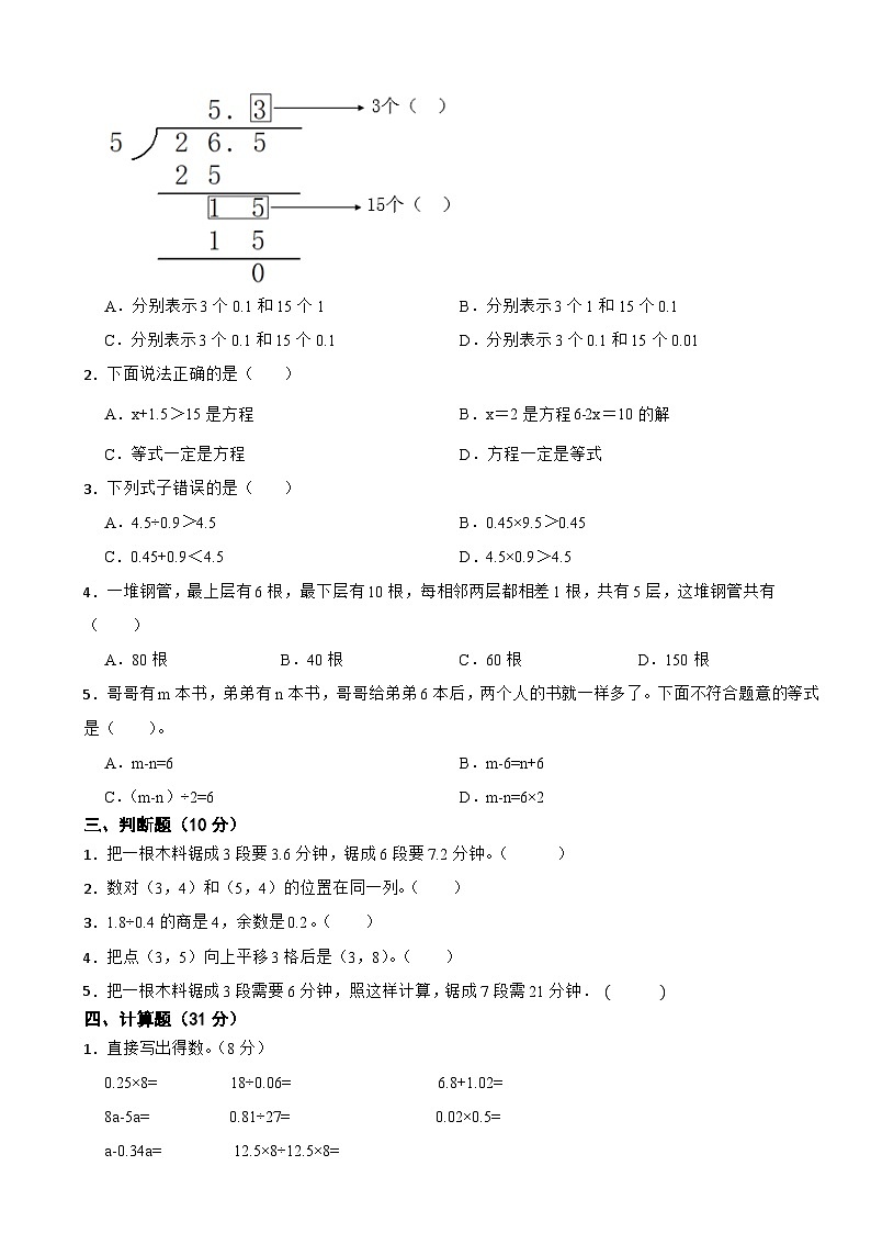 人教版数学五年级上期末测试卷10第2页