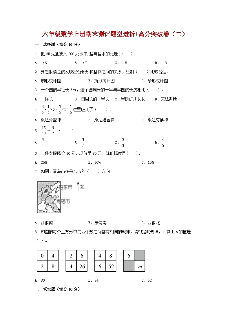 【精英突破—百分冲刺】六年级数学上册期末测评题型透析+高分突破卷（二）   人教版（含答案）第1页