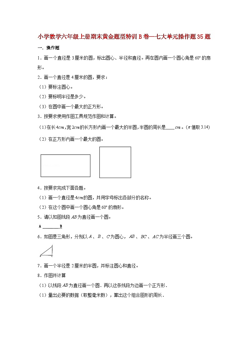 【期末题型专项】小学数学六年级上册期末黄金题型特训B卷——七大单元操作题35题  北师大版（含答案）01