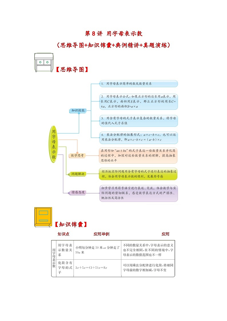 （解决问题专项）第8讲+用字母表示数-2023-2024学年五年级数学上册应用题专项讲义（苏教版）第1页