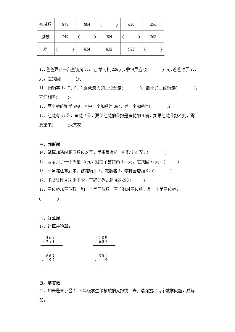 4.2减法同步练习-人教版数学三年级上册02