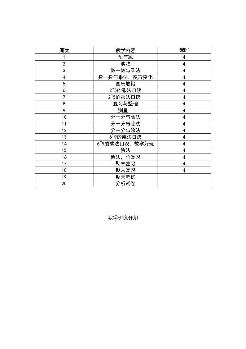 新版北师大版二上数学全册表格式教案第3页
