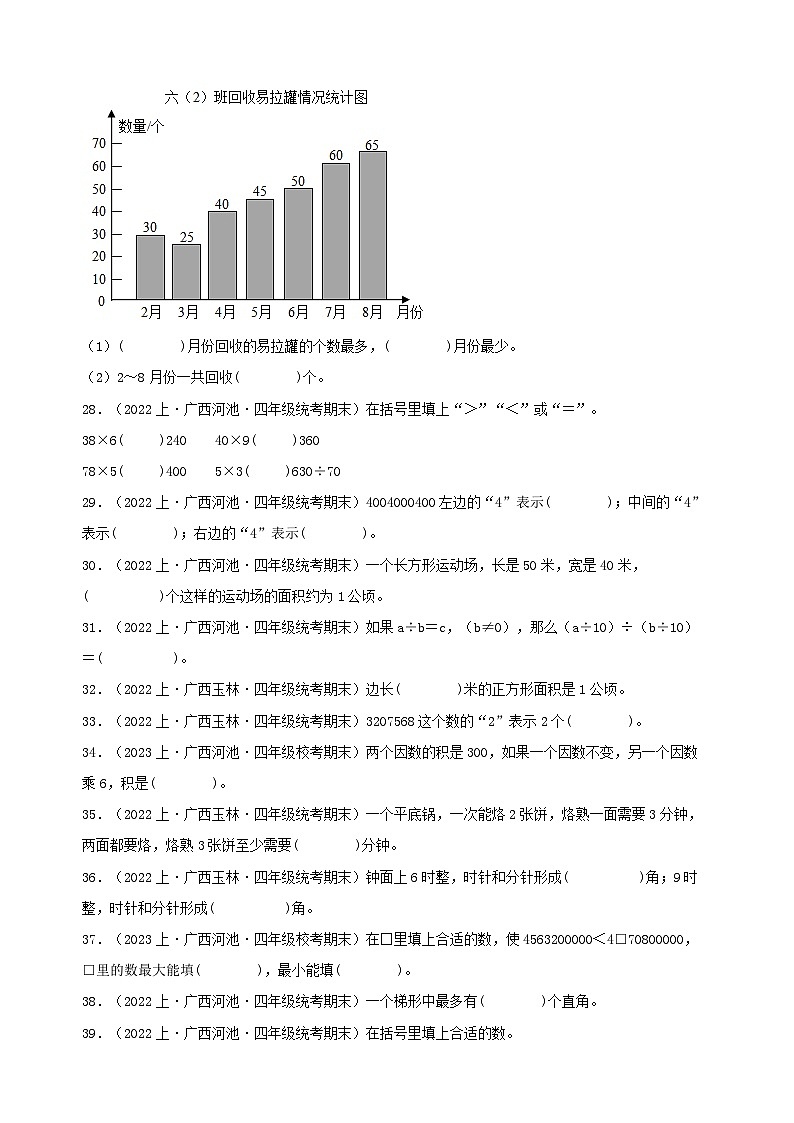 专题3填空题69题-2023-2024学年四年级数学上册期末备考真题分类汇编（人教版，广西地区专版）第3页