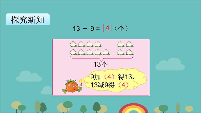 苏教版数学一年级下册 第1单元 20以内的退位减法-第1课时  十几减9课件第7页