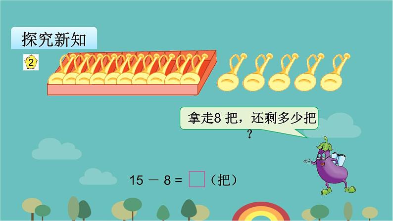 苏教版数学一年级下册 第1单元 20以内的退位减法-第2课时  十几减8、7课件第3页