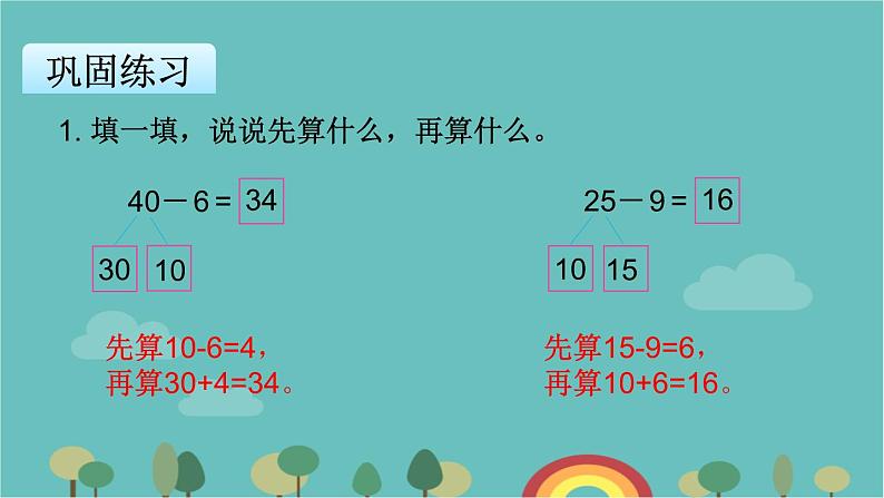 苏教版数学一年级下册 第6单元 100以内的加法和减法（二）-第2课时  口算两位数减一位数（退位）课件第7页