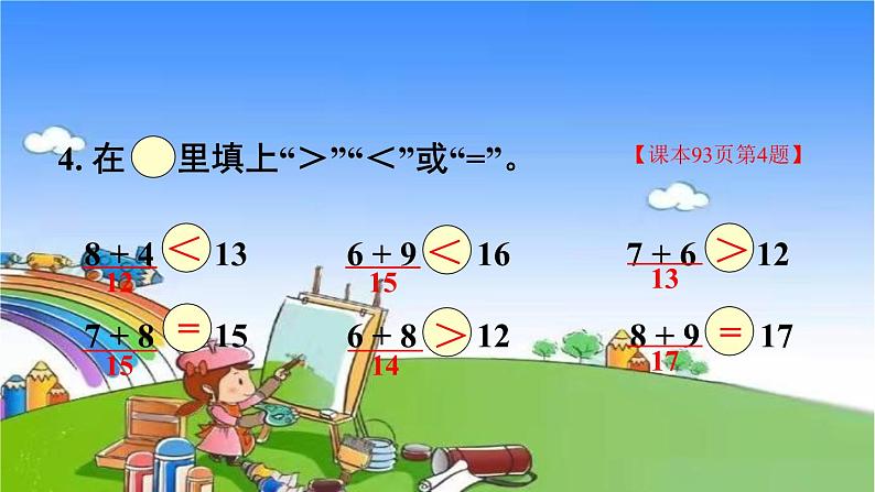 人教版数学一年级上册 8 20以内的进位加法-练习课（第2-3课时）课件第5页