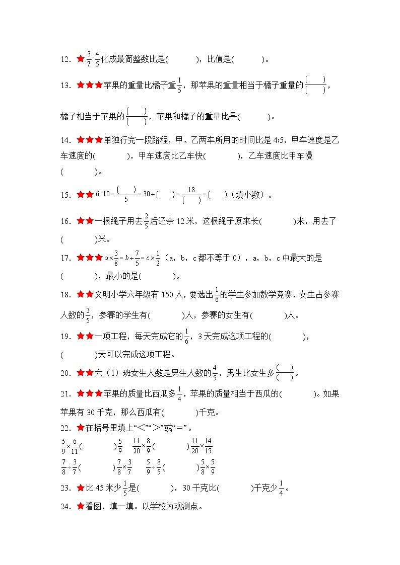 期中题型专练其一：高频易错填空30题[真题精选]-2023-2024学年六年级数学上册典型例题系列（原卷版）人教版第2页
