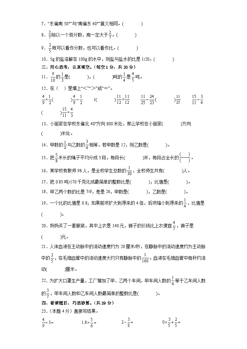 2023-2024学年六年级数学上册期中素养测评基础卷（三）（人教版）02