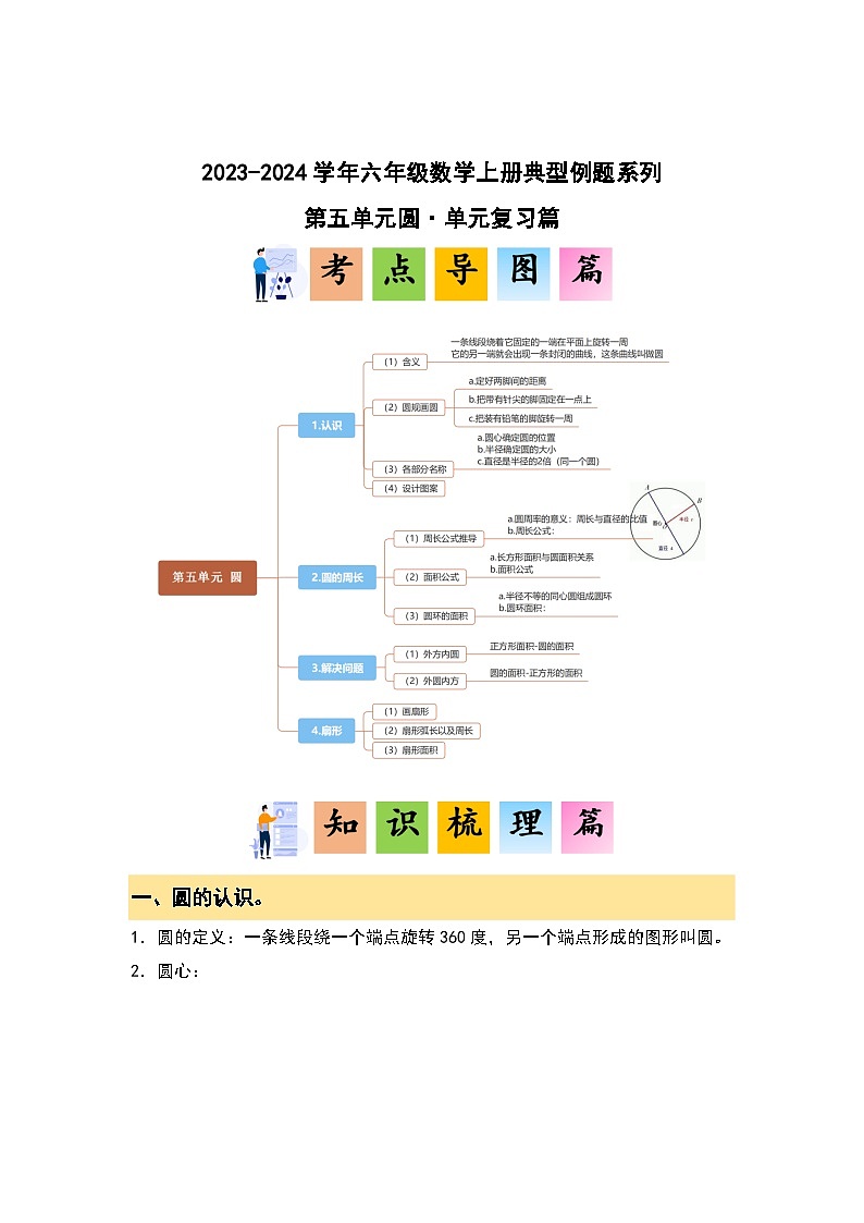 第五单元圆·单元复习篇-2023-2024学年六年级数学上册典型例题系列（原卷版）人教版第1页