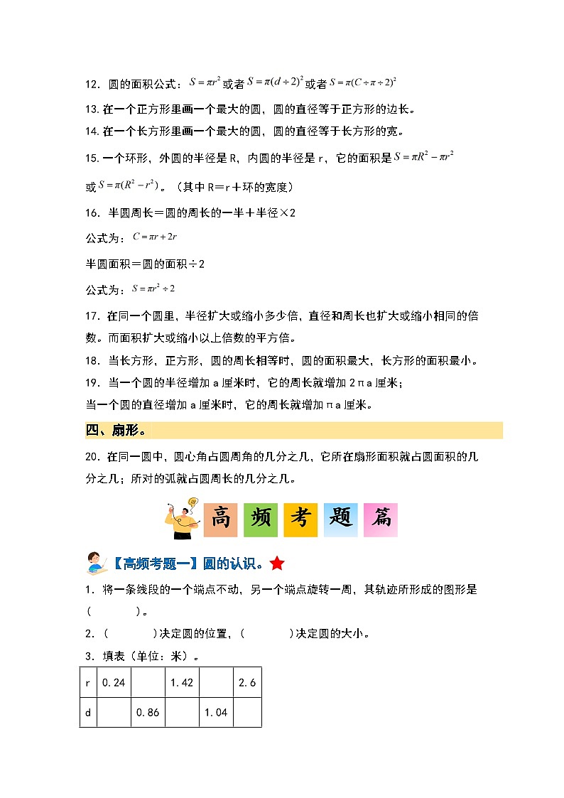 第五单元圆·单元复习篇-2023-2024学年六年级数学上册典型例题系列（原卷版）人教版第3页