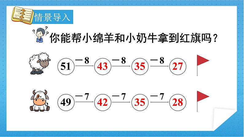 人教版小学数学一年级下册 第6单元 第8课时 连减同数解决问题 课件第3页