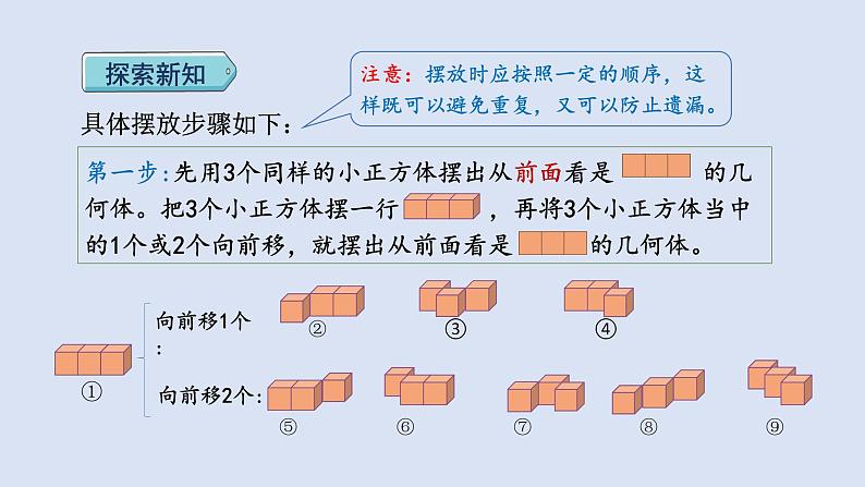 人教版五年级数学下册课件 第一单元 第1课时  根据从一个方向观察到的平面图形，拼摆立体图形第4页