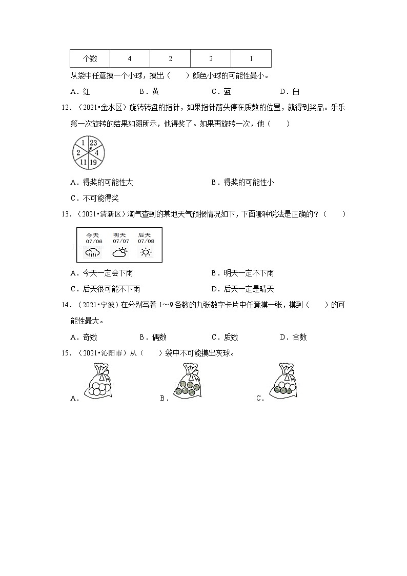 （期末备考培优）可能性（提高）2023-2024学年四年级上册数学培优期末必刷题（北师大版）第3页