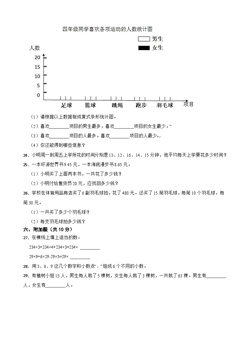 吉林省白城市通榆县第一大学区2020-2021学年四年级下册数学期末试卷第3页