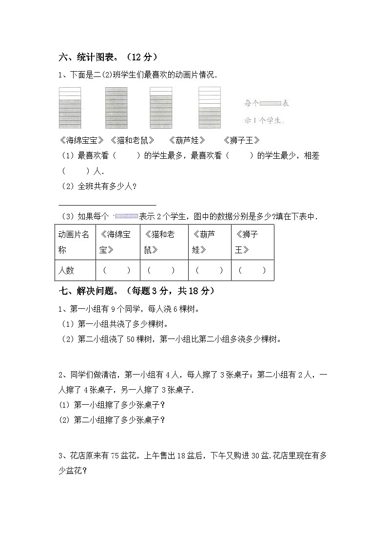 期末测试卷（试题）-二年级数学上册冀教版第3页
