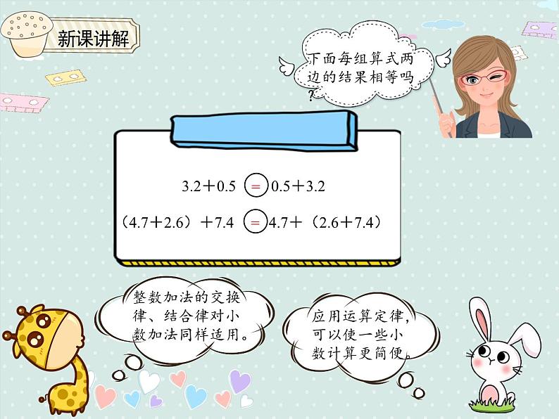 小学数学 人教版 四年级下册 6 小数的加法和减法6.4整数加法运算定律推广到小数  课件第4页