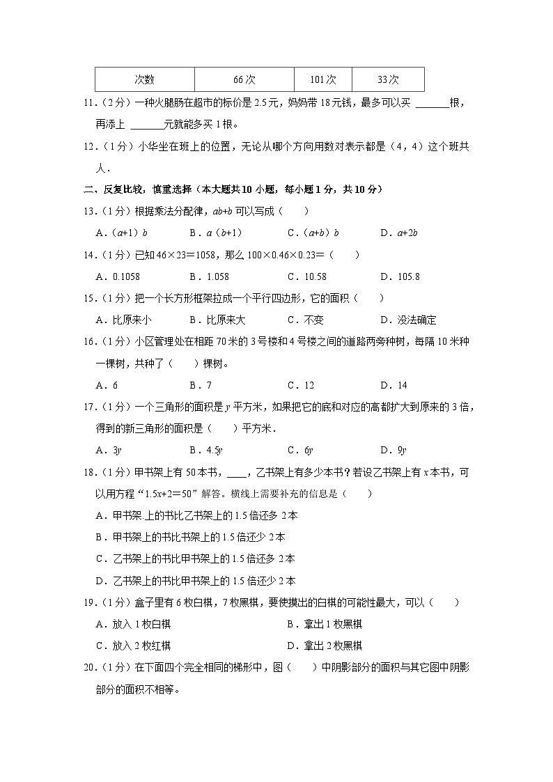 福建省福州市仓山区2020-2021学年五年级上学期期末数学试卷02