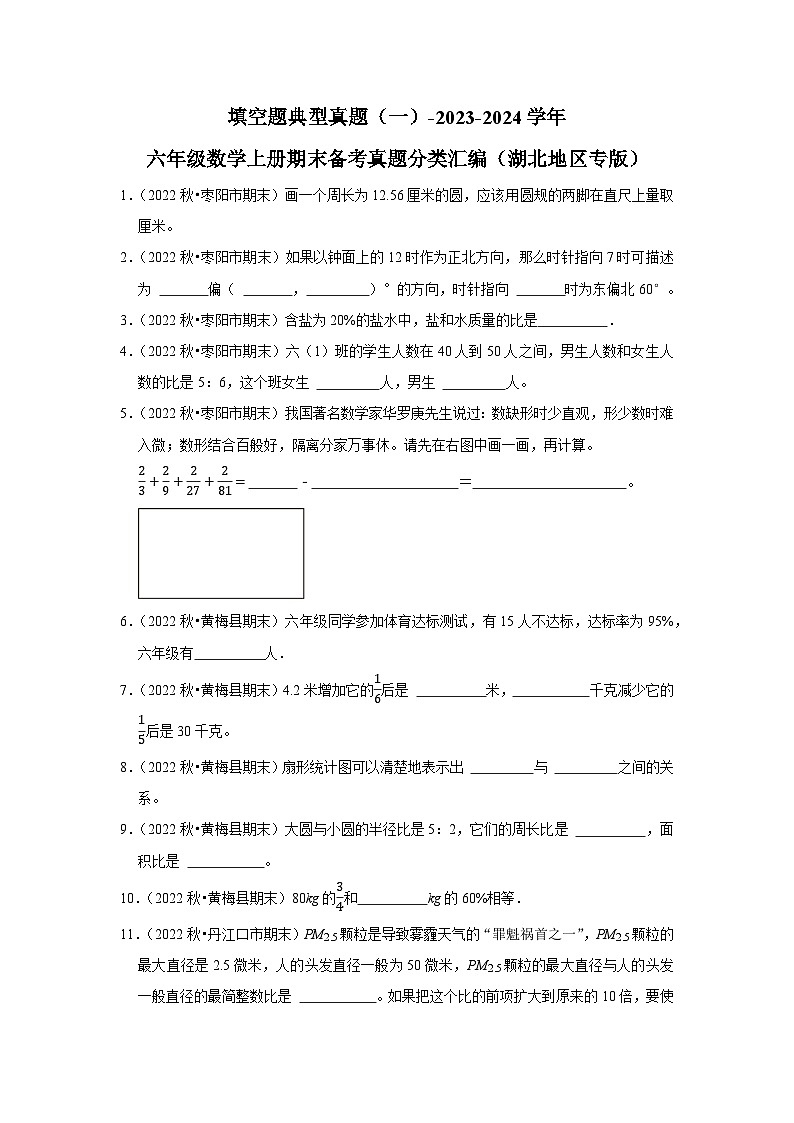 填空题典型真题（一）-2023-2024学年六年级数学上册期末备考真题分类汇编（湖北地区专版）01