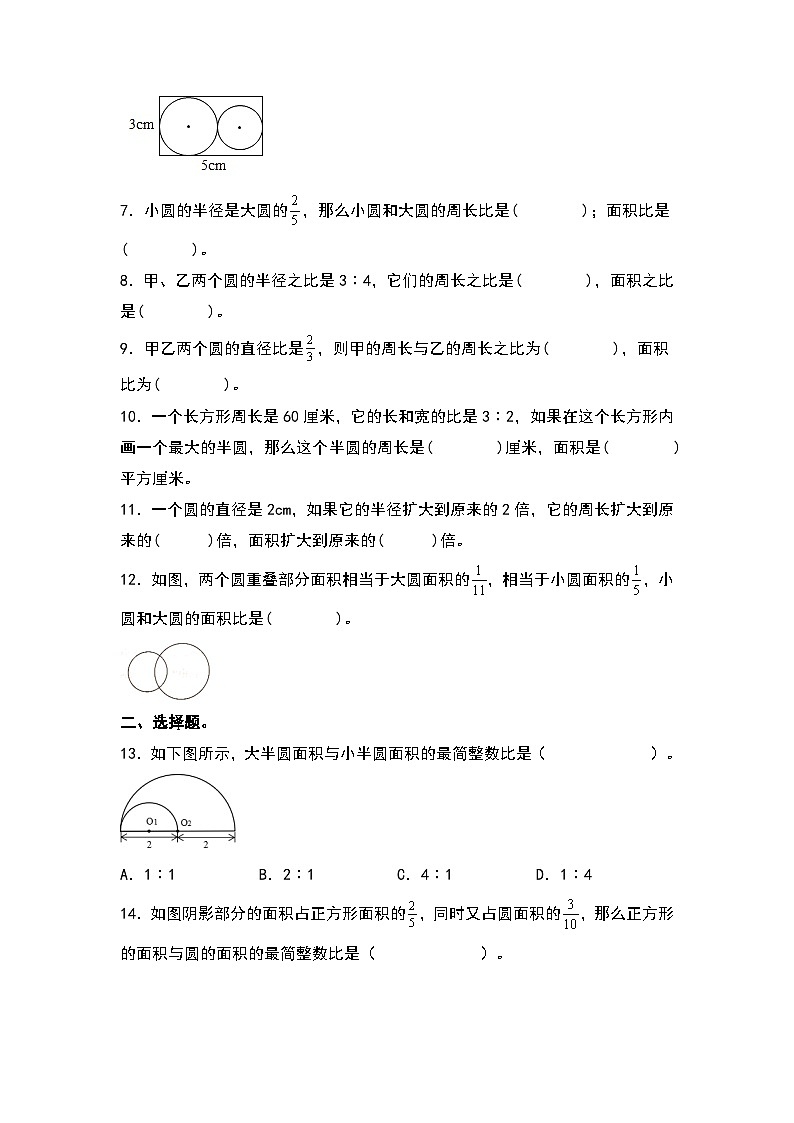 人教版2023-2024学年六年级数学上册第五单元：圆的半径、直径与周长、面积的比专项练习（原卷版+答案解析）02