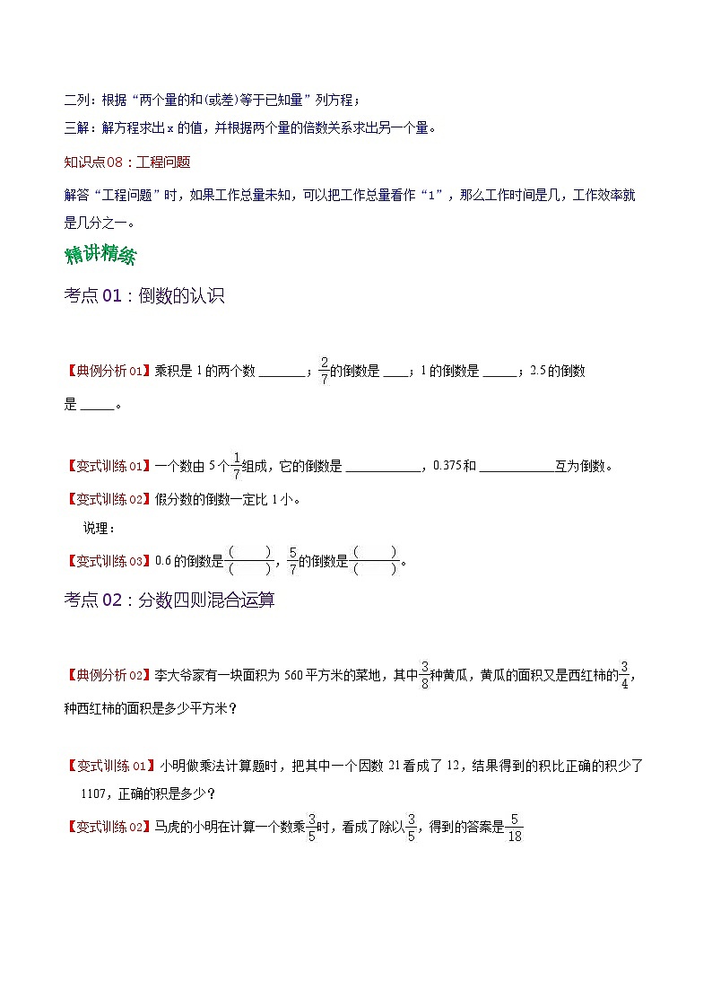 人教版2023-2024学年六年级上册数学 第三单元  分数除法（学生版+教师版+课件）-（复习讲义）单元速记·巧练03