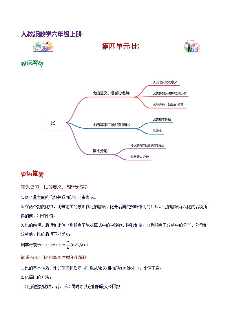 人教版2023-2024学年六年级上册数学 第四单元 比（学生版+教师版+课件）-（复习讲义）单元速记·巧练01