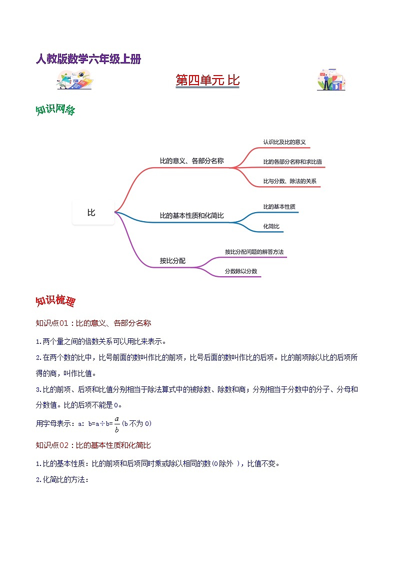 人教版2023-2024学年六年级上册数学 第四单元 比（学生版+教师版+课件）-（复习讲义）单元速记·巧练01