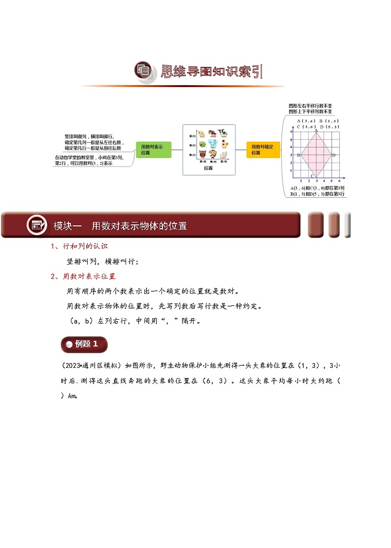 人教版2023-2024学年数学五年级上册 第二单元 位置（知识讲练)学生版+教师版02