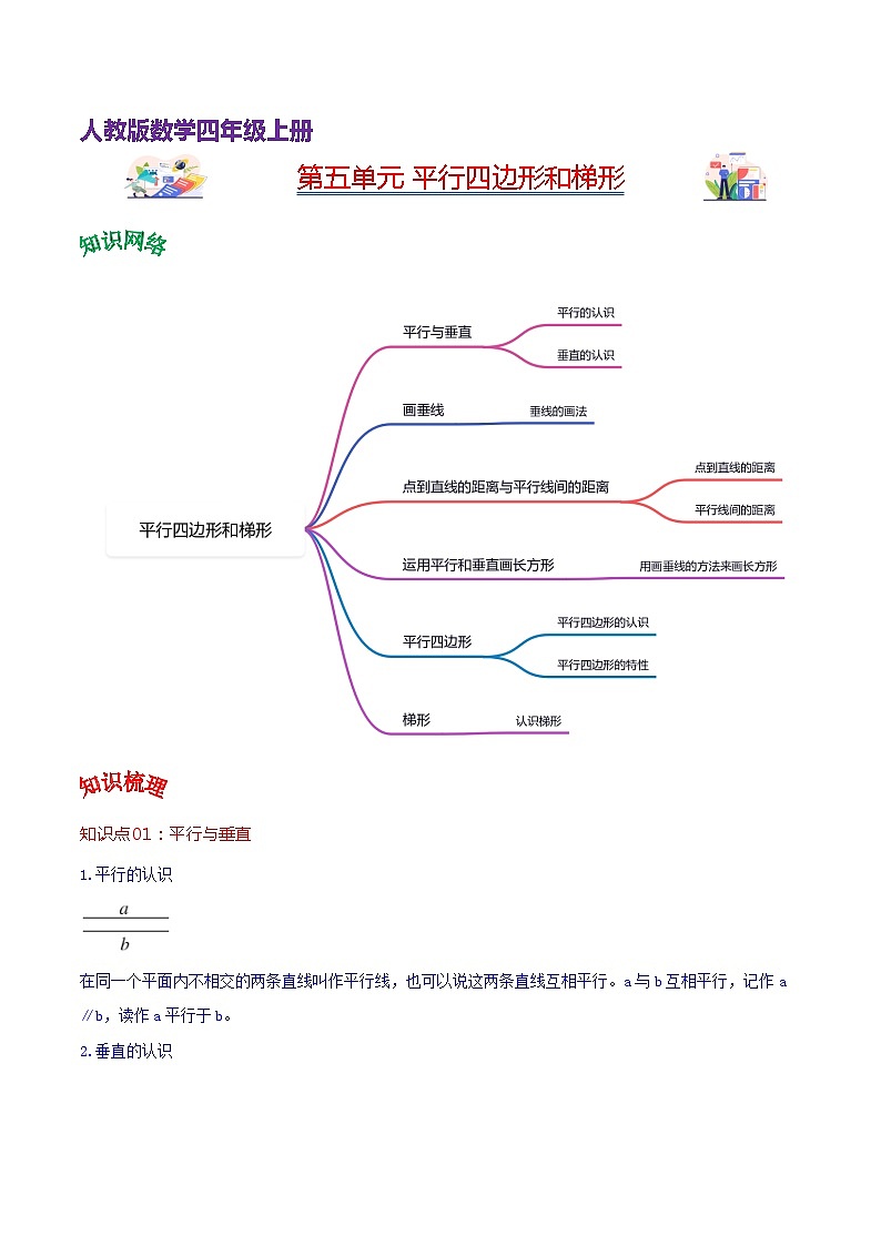 人教版2023-2024学年四年级上册数学 第五单元  平行四边形和梯形（学生版+教师版+讲解课件）-（复习讲义）单元速记·巧练01